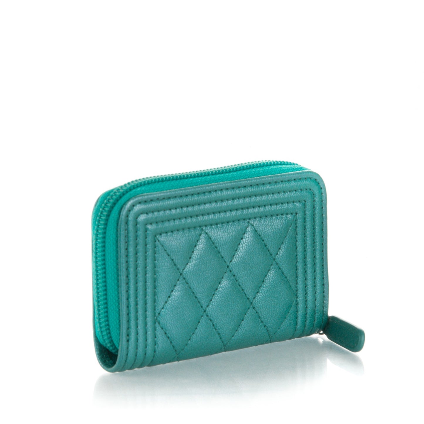 Metallic Goatskin Boy Zip Around Coin Purse Wallet Turquoise