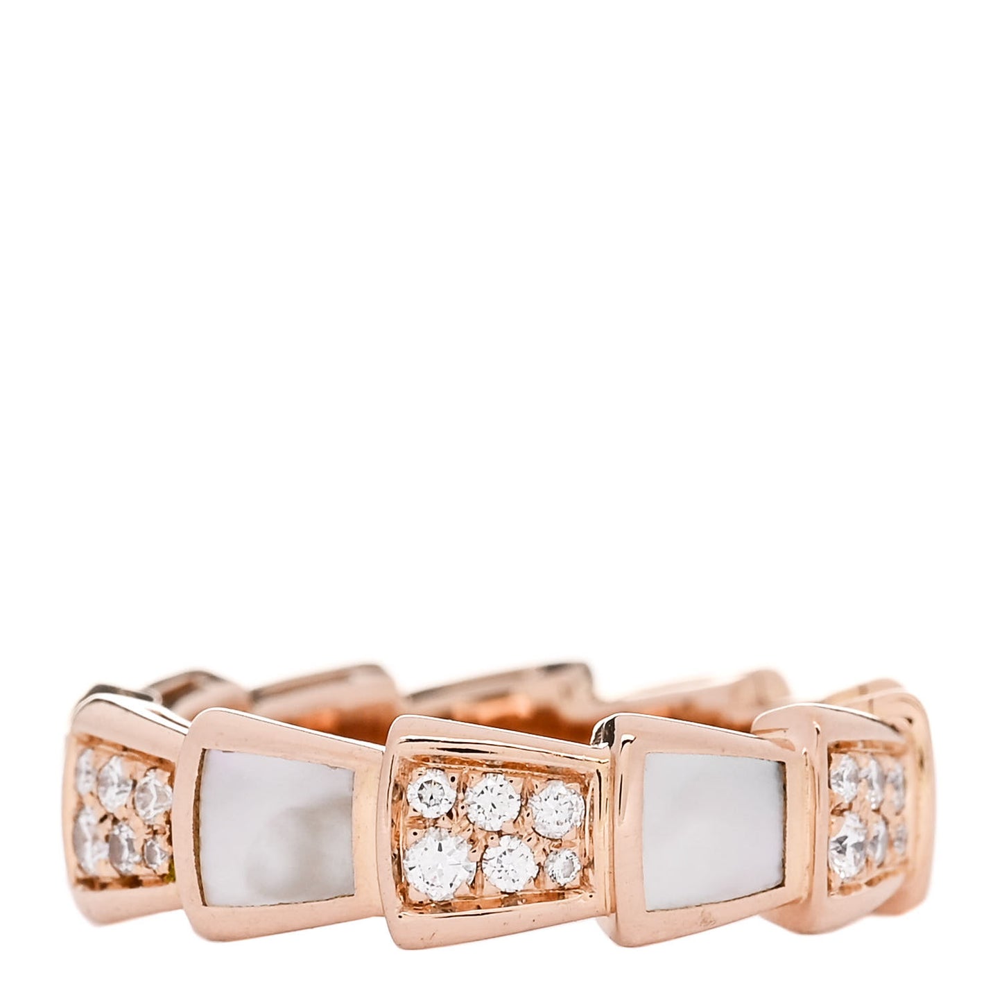 18K Rose Gold Diamond Mother of Pearl 6mm Serpenti Viper Band Ring 54 7