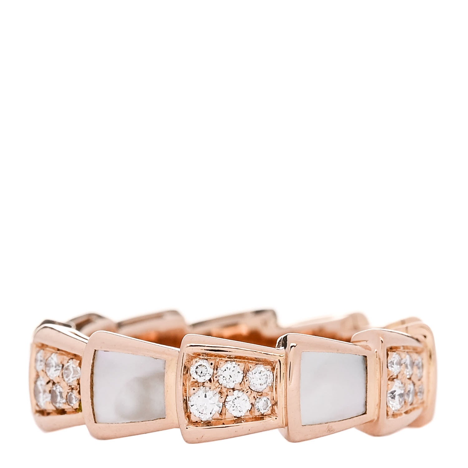 Bulgari 18K Rose Gold Diamond Mother of Pearl 6mm Serpenti Viper Band Ring 54 7 1 of 5