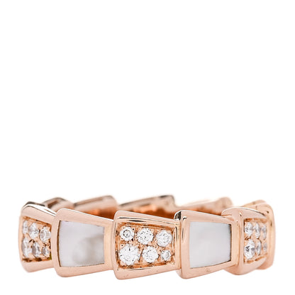 Bulgari 18K Rose Gold Diamond Mother of Pearl 6mm Serpenti Viper Band Ring 54 7 1 of 5
