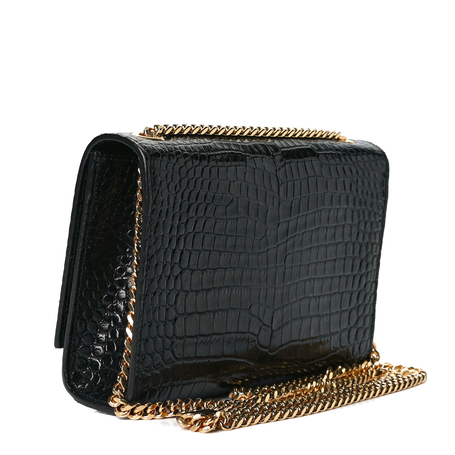 Saint Laurent Calfskin Crocodile Embossed Small Classic Monogram Kate Tassel Satchel Black 2 of 6