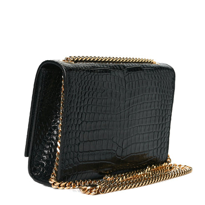 Saint Laurent Calfskin Crocodile Embossed Small Classic Monogram Kate Tassel Satchel Black 2 of 6