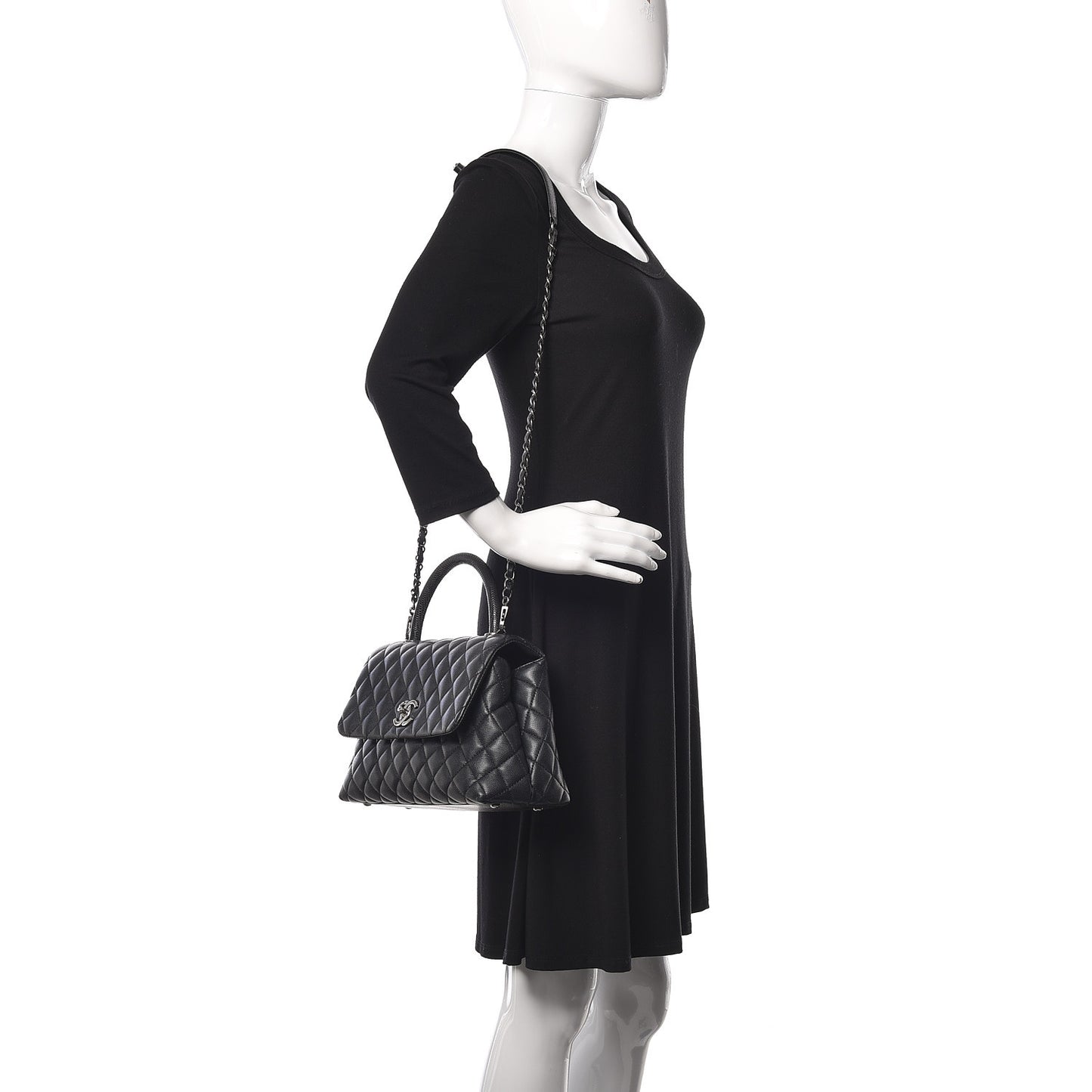 Caviar Lizard Quilted Small Coco Handle Flap Black