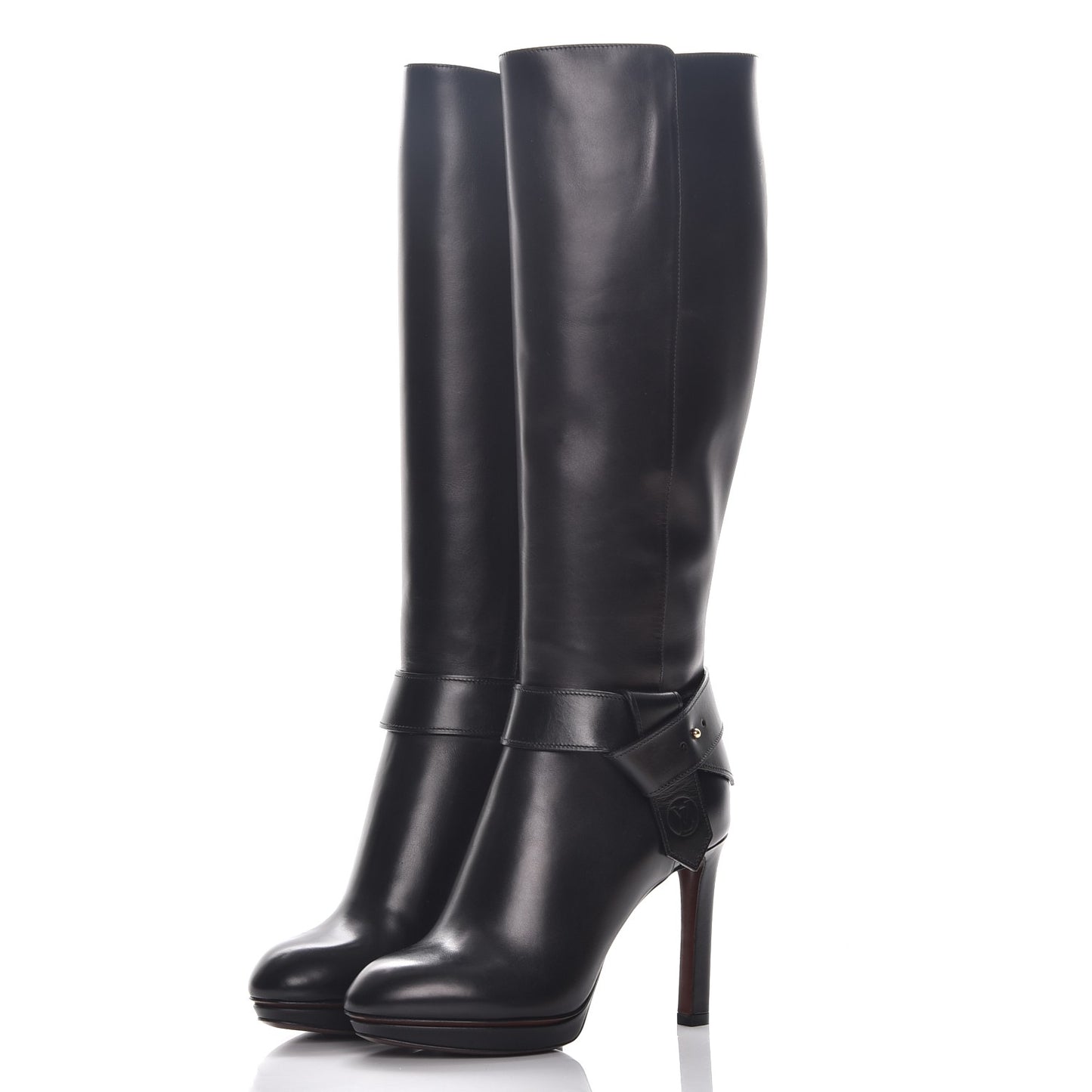 Calfskin Belted High Boots 36 Black