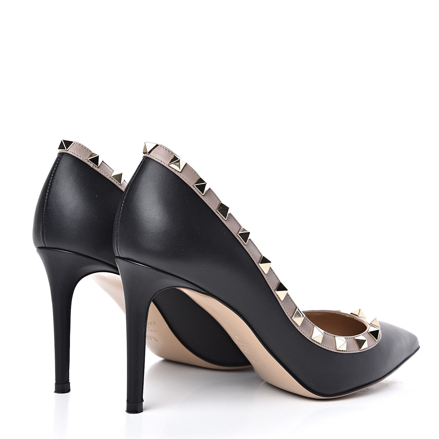 Calfskin Rockstud 85mm Pumps 37.5 Black Poudre
