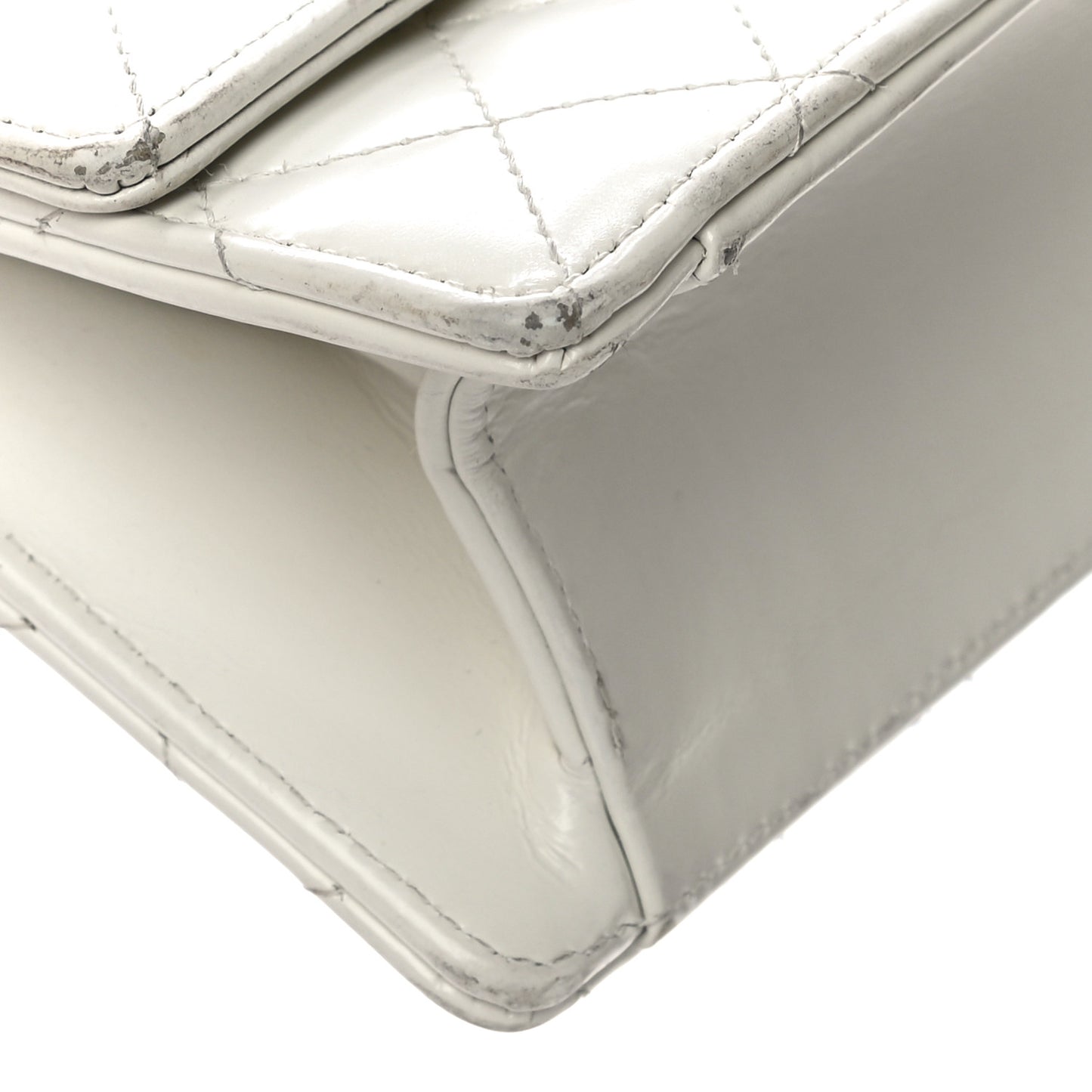 Glazed Calfskin Quilted Small Flap White