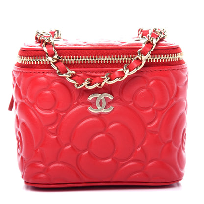 Chanel Lambskin Camellia Embossed Mini Vanity Case With Chain Red 1 of 11