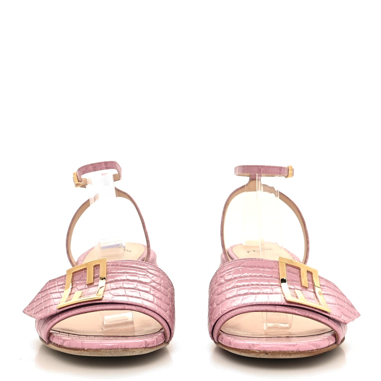 Vitello Crocodile Embossed Promenade Ankle Strap Sandals 36 Quarzo