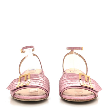 Fendi Vitello Crocodile Embossed Promenade Ankle Strap Sandals 36 Quarzo 2 of 7