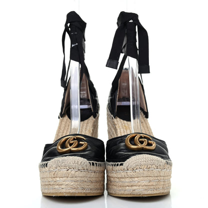 Gucci Nappa Matelasse GG Marmont Ankle Wrap Platform 35/120mm Espadrille Wedges 37.5 Black 2 of 4