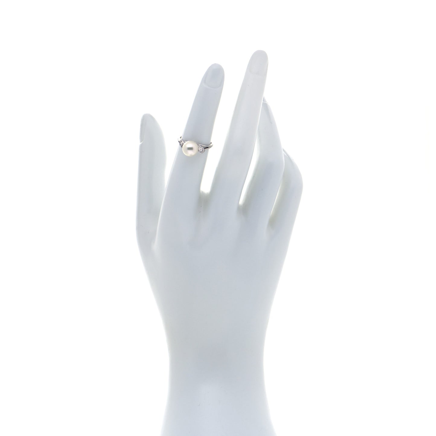 18K White Gold Diamond Akoya Pearl 7.5mm Ring 49 5