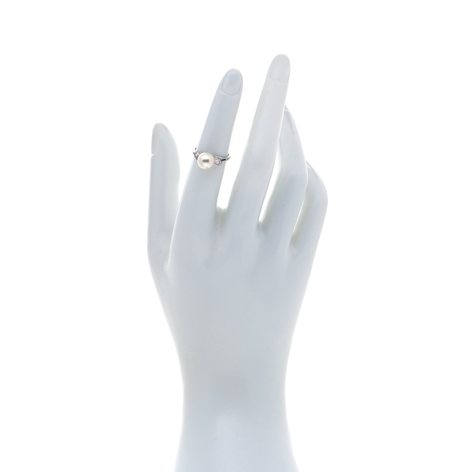Mikimoto 18K White Gold Diamond Akoya Pearl 7.5mm Ring 49 5 2 of 6