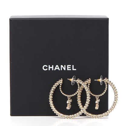 Chanel Crystal Pearl CC Drop Hoop Earrings Gold 4 of 4