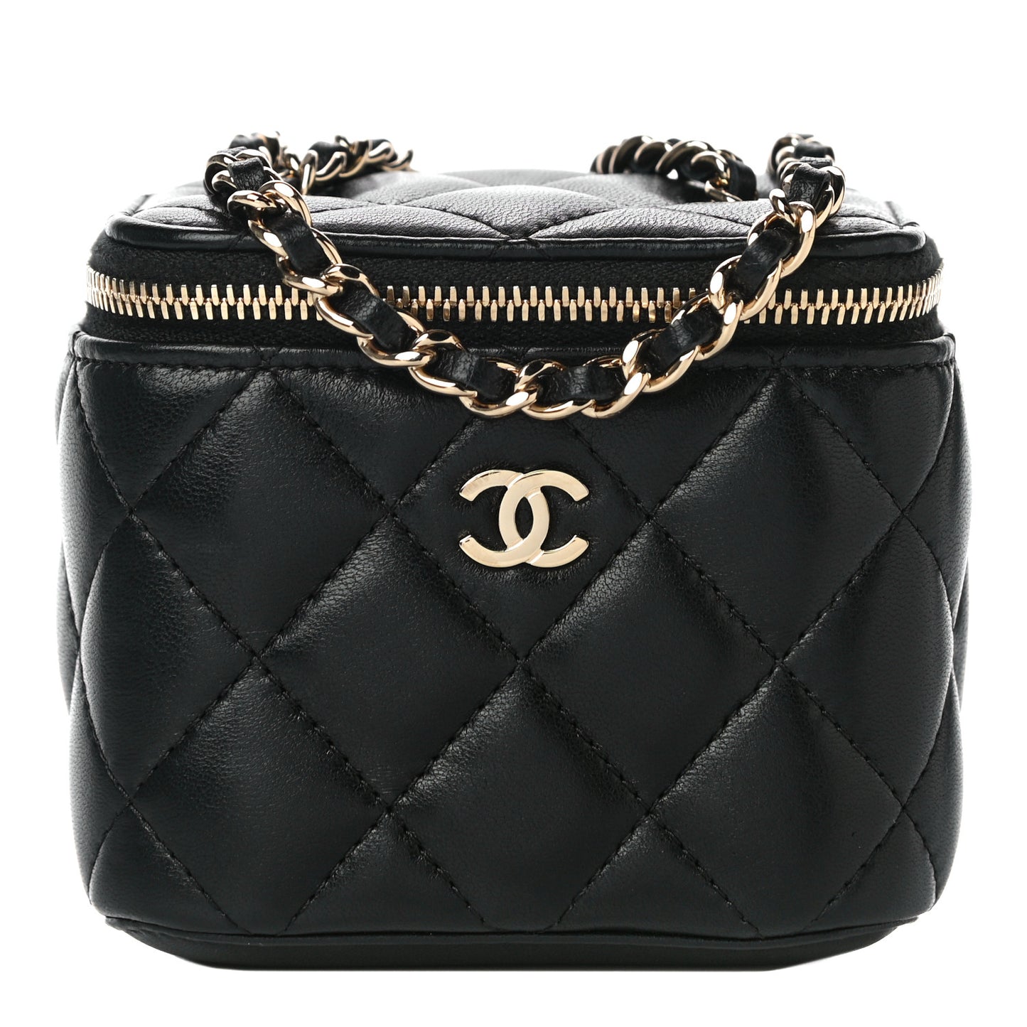 Lambskin Quilted Mini Vanity Case With Chain Black