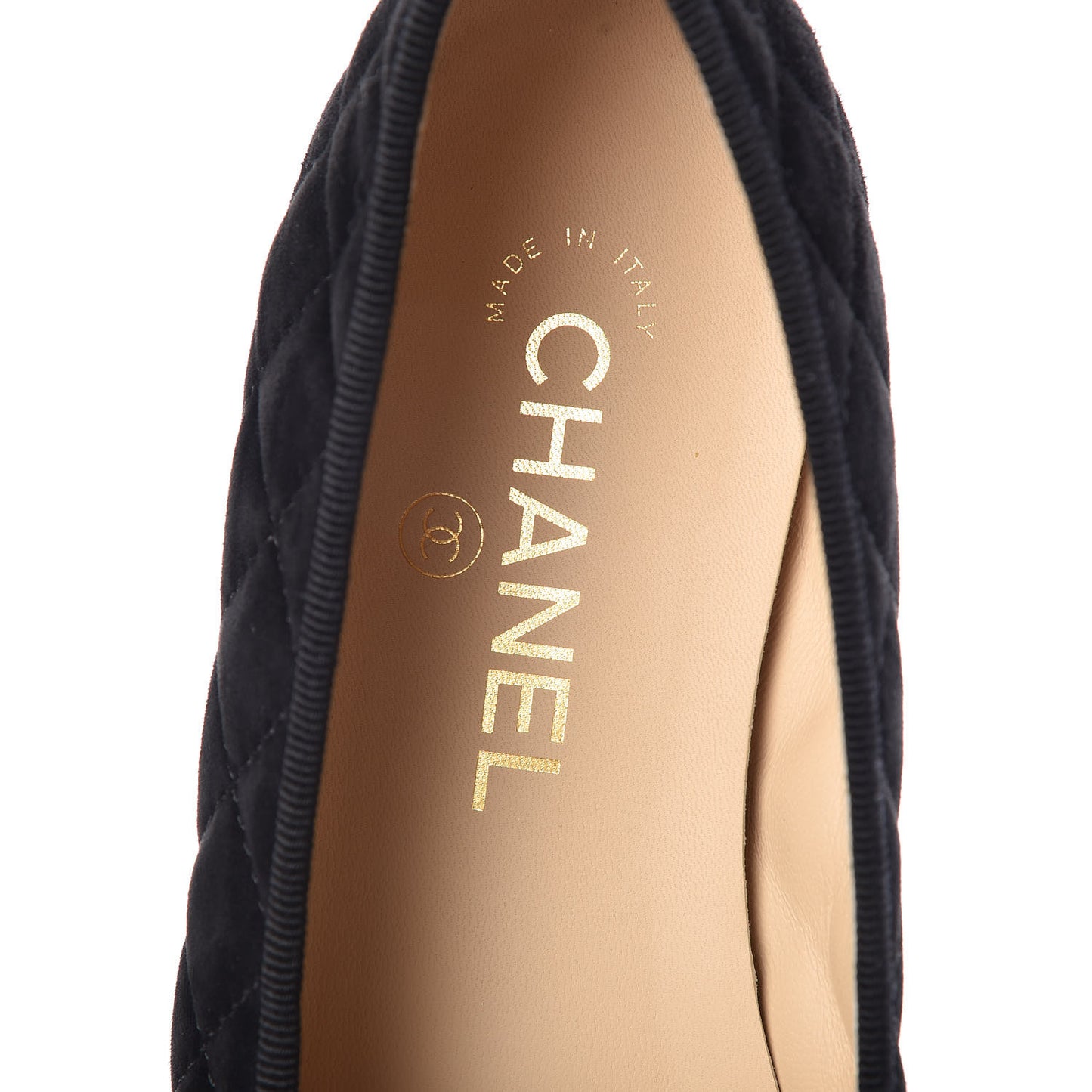 Suede Calfskin Quilted Cap Toe CC Ballerina Flats 38 Black