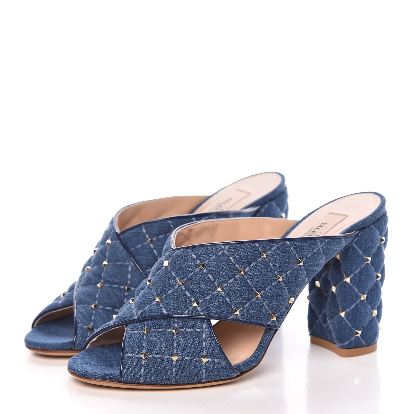 Denim Rockstud Spike Crisscross 90mm Slide Sandals 37.5 Light Denim