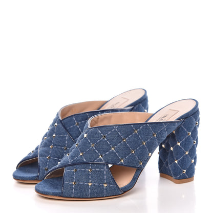 Valentino Garavani Denim Rockstud Spike Crisscross 90mm Slide Sandals 37.5 Light Denim 3 of 9