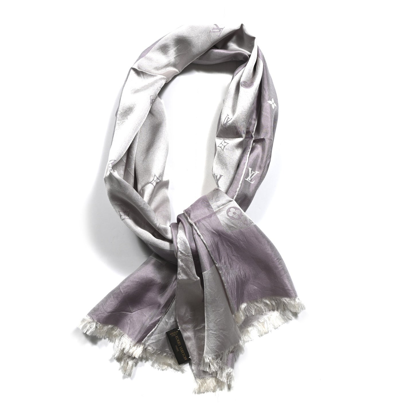 Wool Silk Monogram Denim Shawl Pearl Grey
