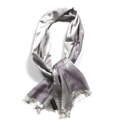 Louis Vuitton Wool Silk Monogram Denim Shawl Pearl Grey 1 of 3