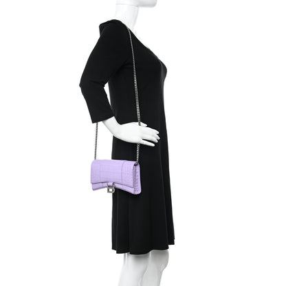 Balenciaga Shiny Calfskin Crocodile Embossed Hourglass Chain Bag Lilac 2 of 10