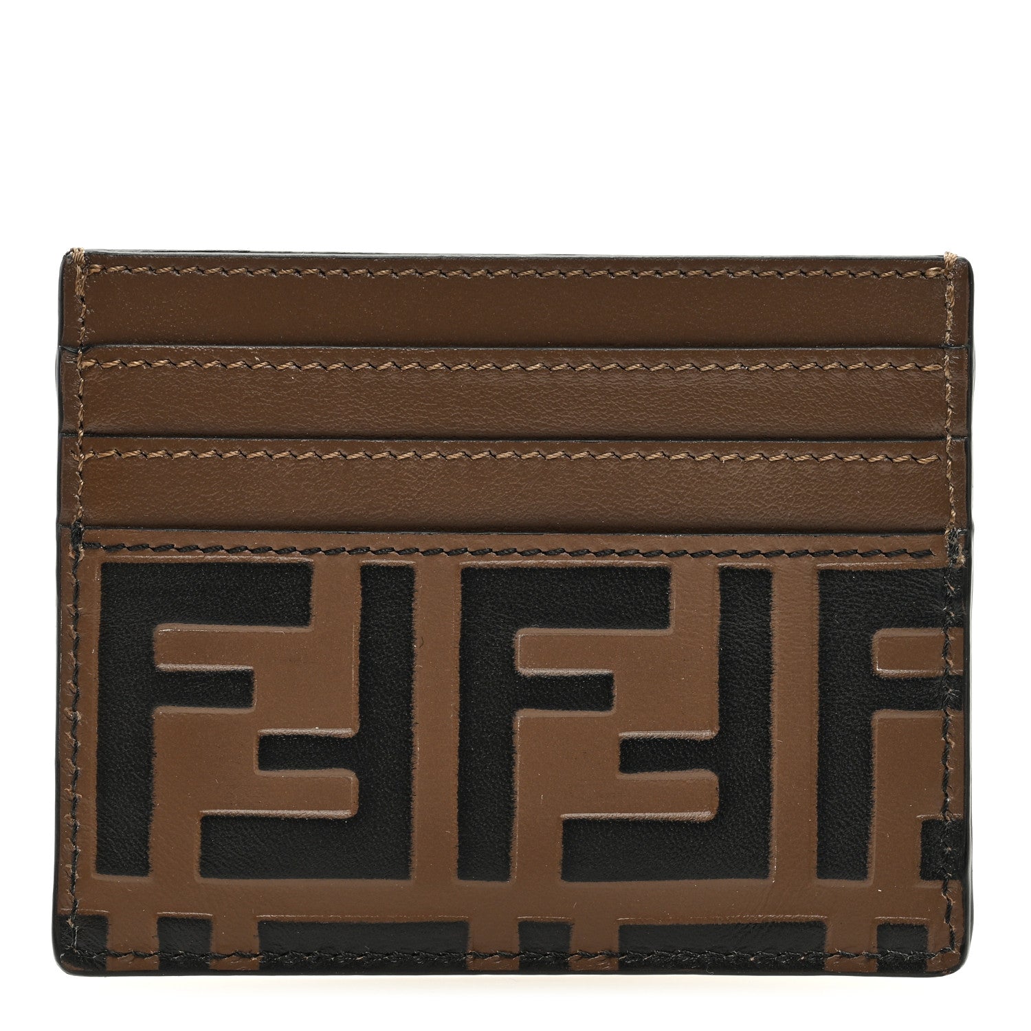 Fendi Vitello Soft Bi-Color FF 1974 Embossed Card Holder Maya Black 1 of 8