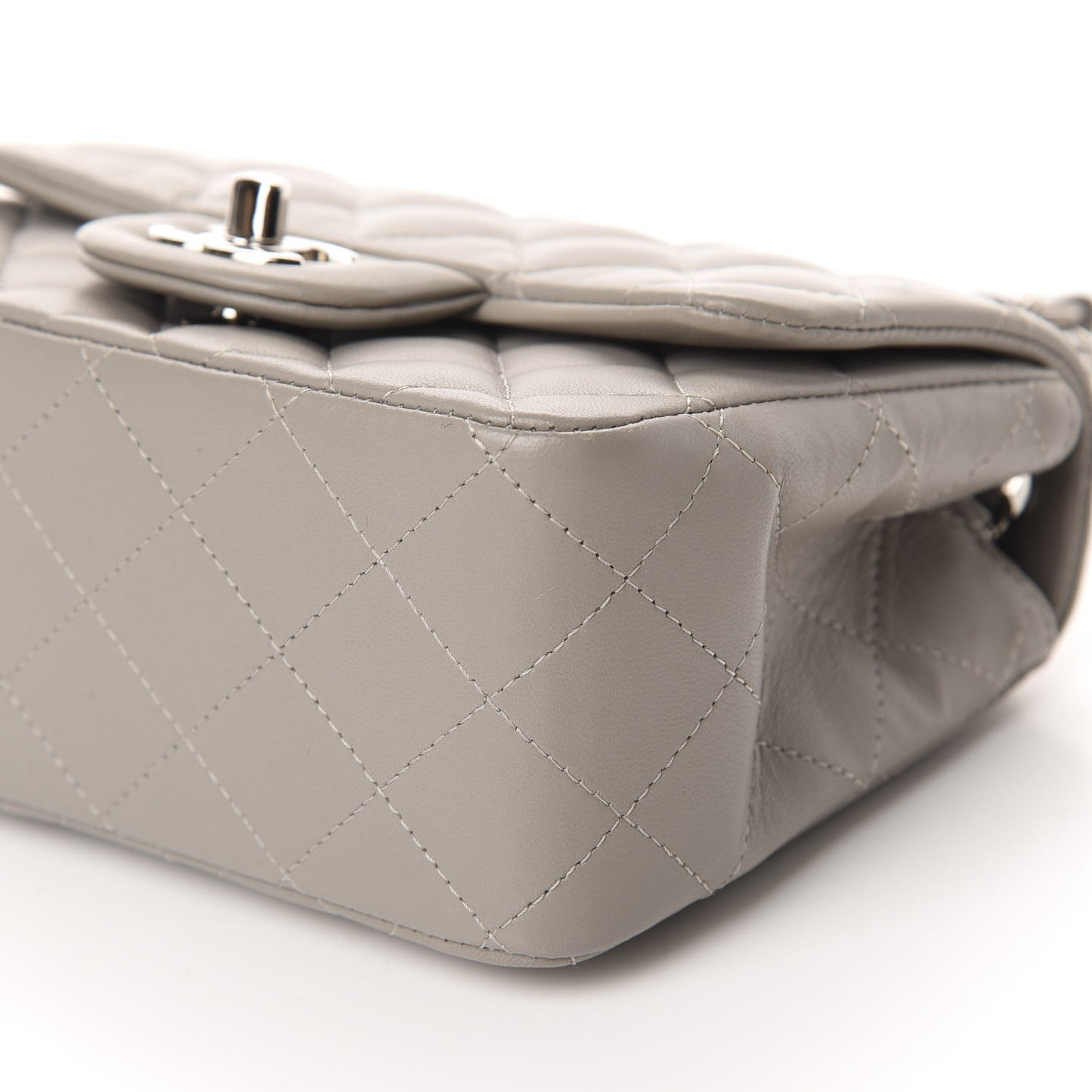 Lambskin Quilted Mini Square Flap Light Grey