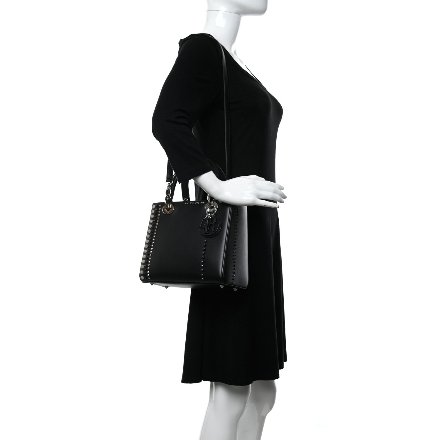 Christian Dior Calfskin Studded Medium Lady Dior Black 3 of 11