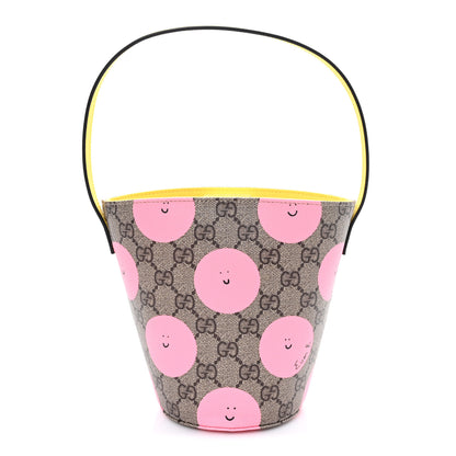 Gucci GG Supreme Monogram Childrens Printed Smile Bucket Bag Beige Dark Brown Yellow Pink 1 of 10