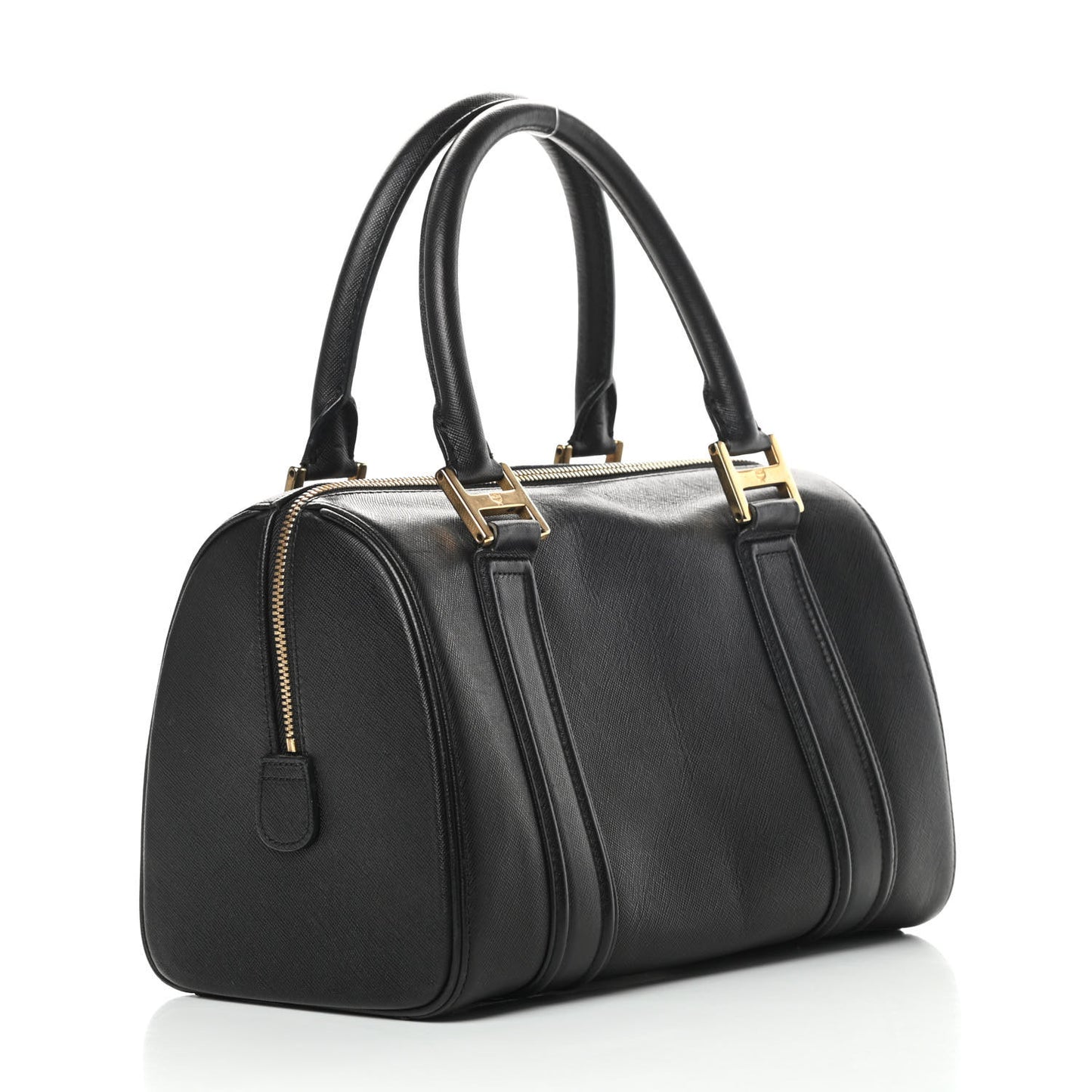 Grained Calfskin Studded Boston Bag Black