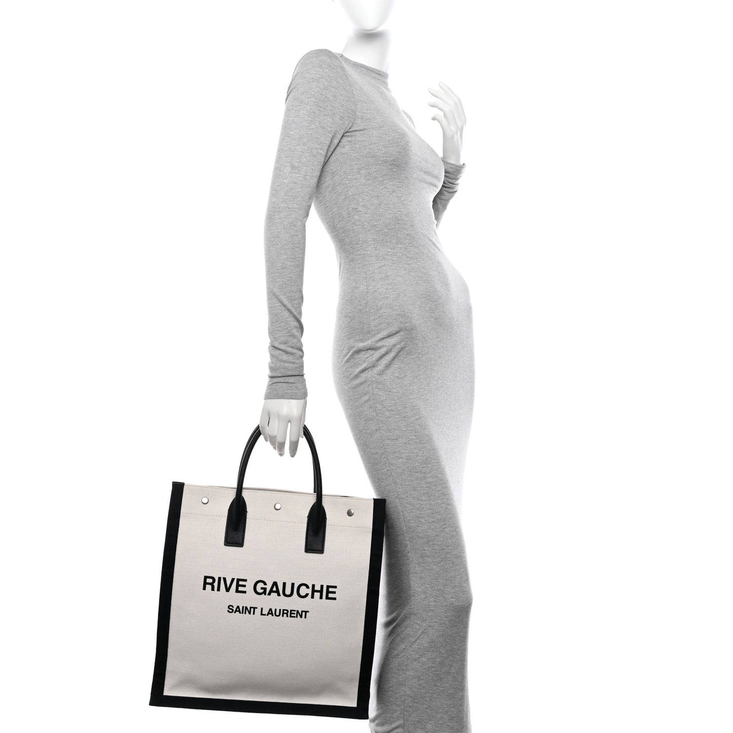 Linen Calfskin Rive Gauche North South Tote White Black