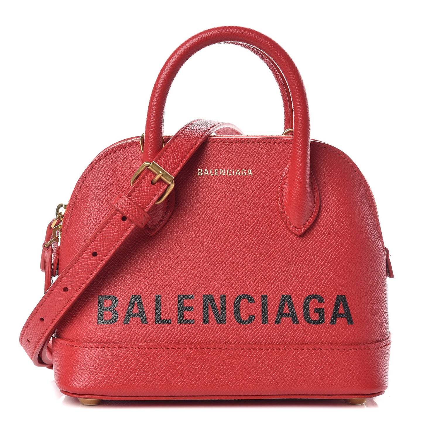 Signature Grained Calfskin Logo XXS Ville Top Handle Bag Rouge Lantern Black
