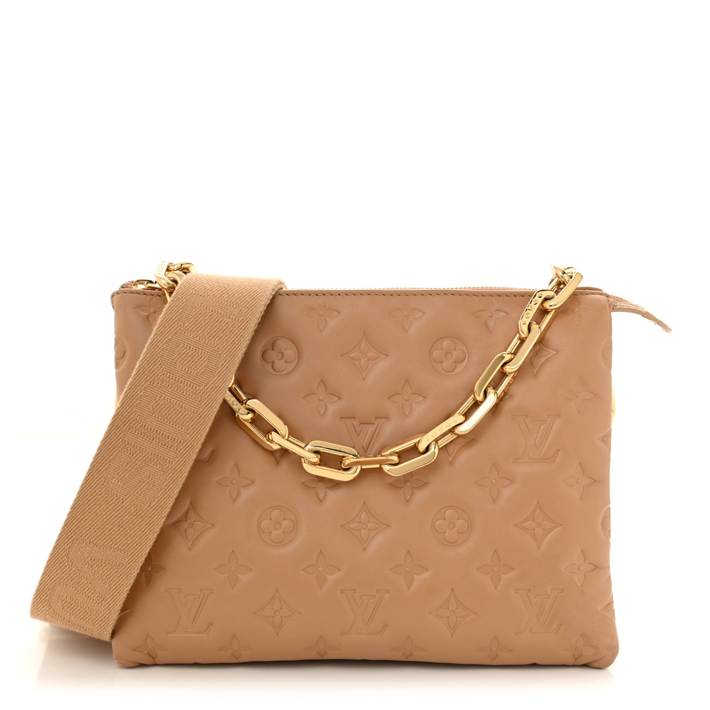 Lambskin Embossed Monogram Coussin PM Camel