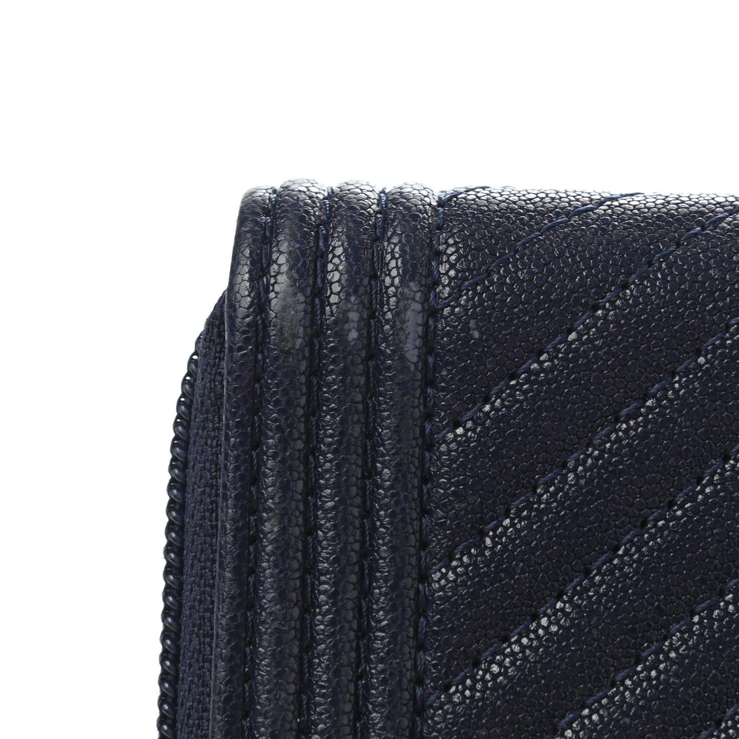 Caviar Chevron Quilted Boy Zip Around Coin Purse Wallet Navy Blue