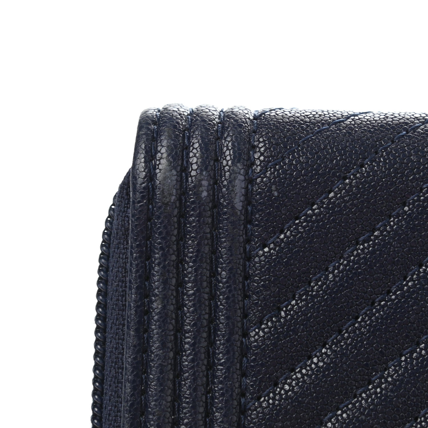Chanel Caviar Chevron Quilted Boy Zip Around Coin Purse Wallet Navy Blue 10 of 13