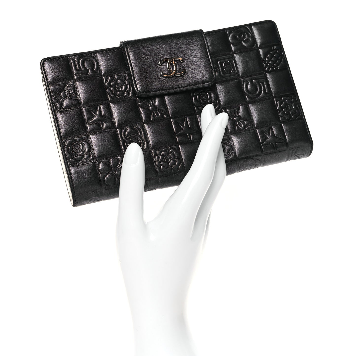 Calfskin Lucky Symbols French Wallet Black