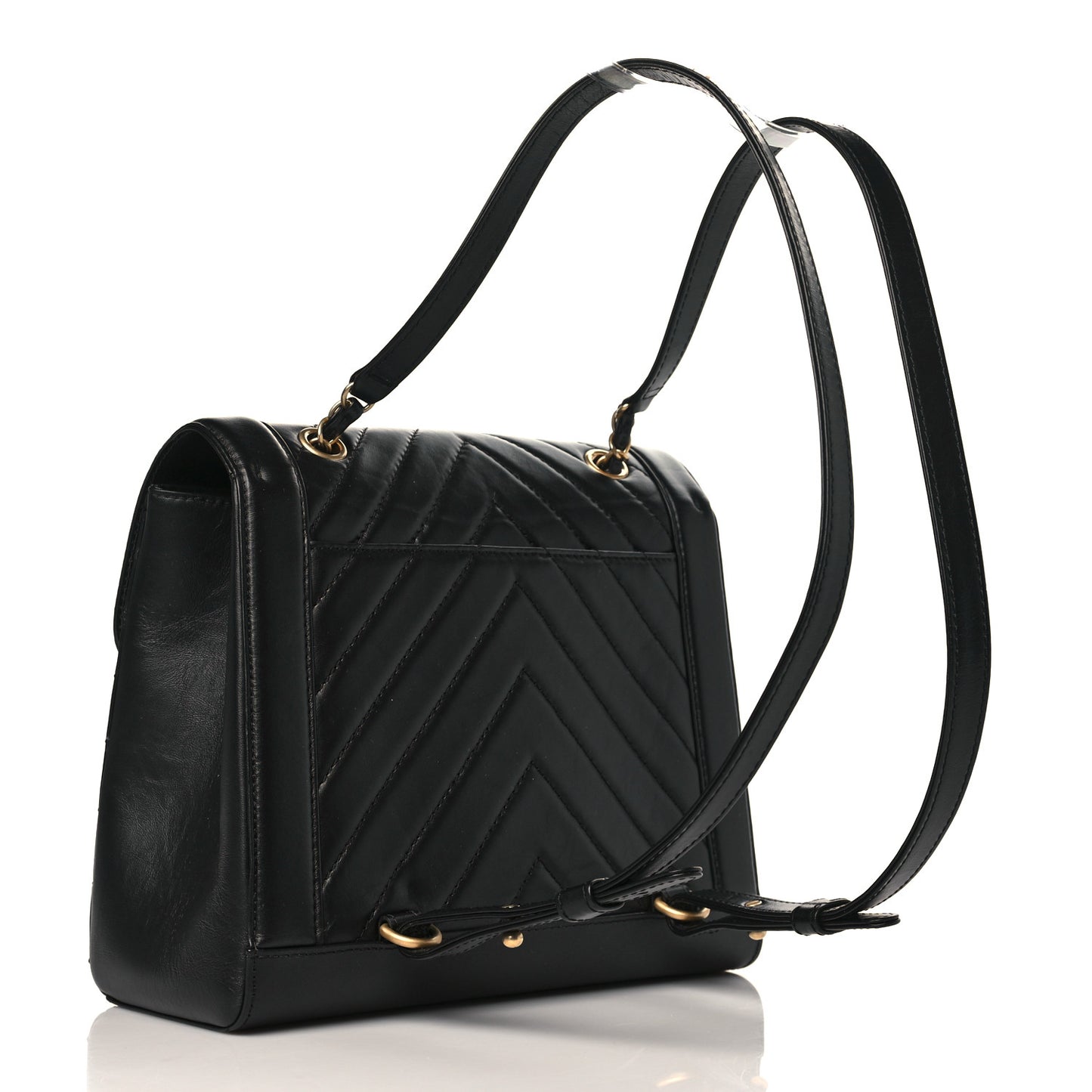 Aged Calfskin Chevron Quilted Backpack Black