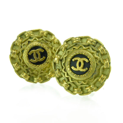 Chanel CC Clip On Earrings Black Gold 1 of 4