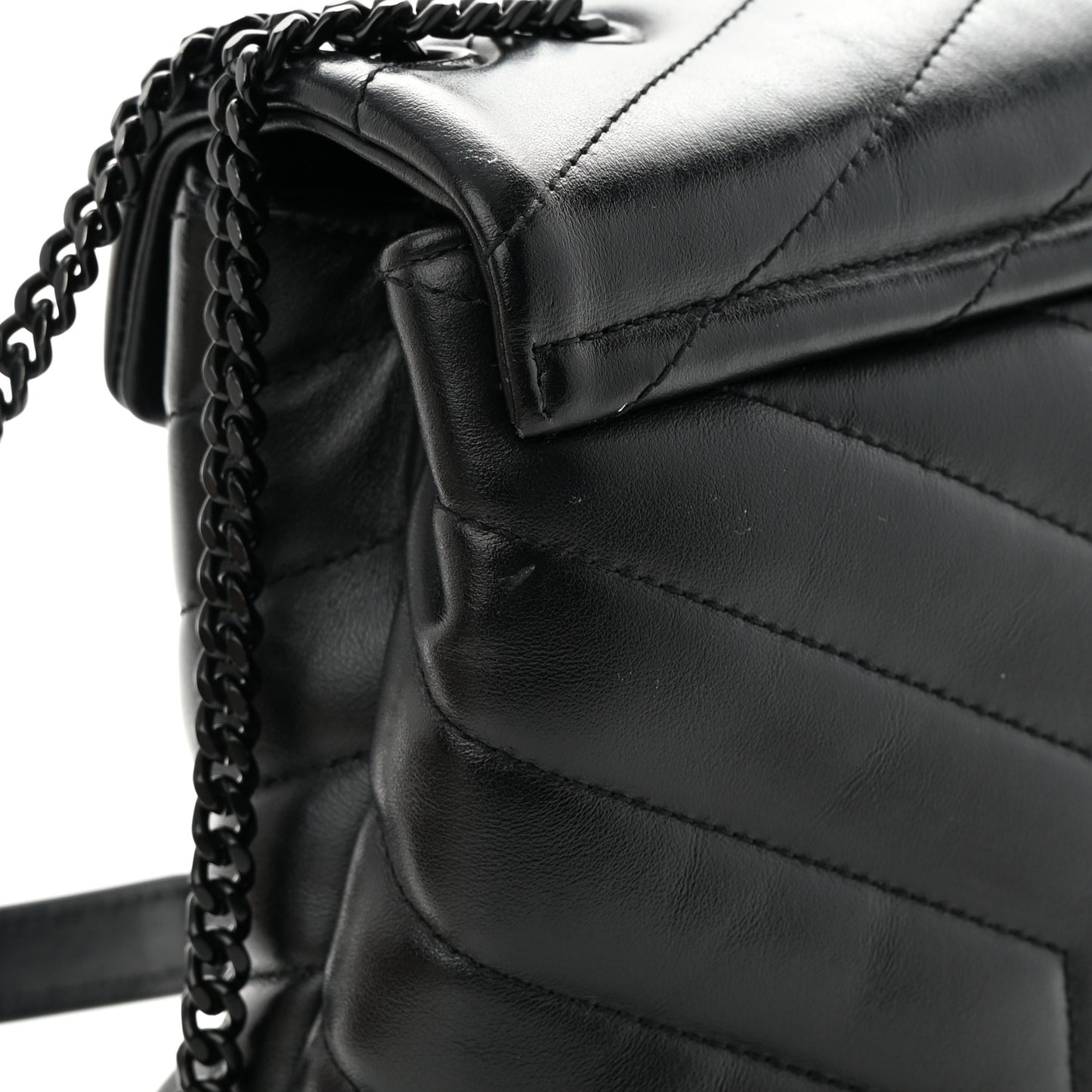 Calfskin Y Quilted Monogram Monochrome Small Loulou Chain Satchel Black