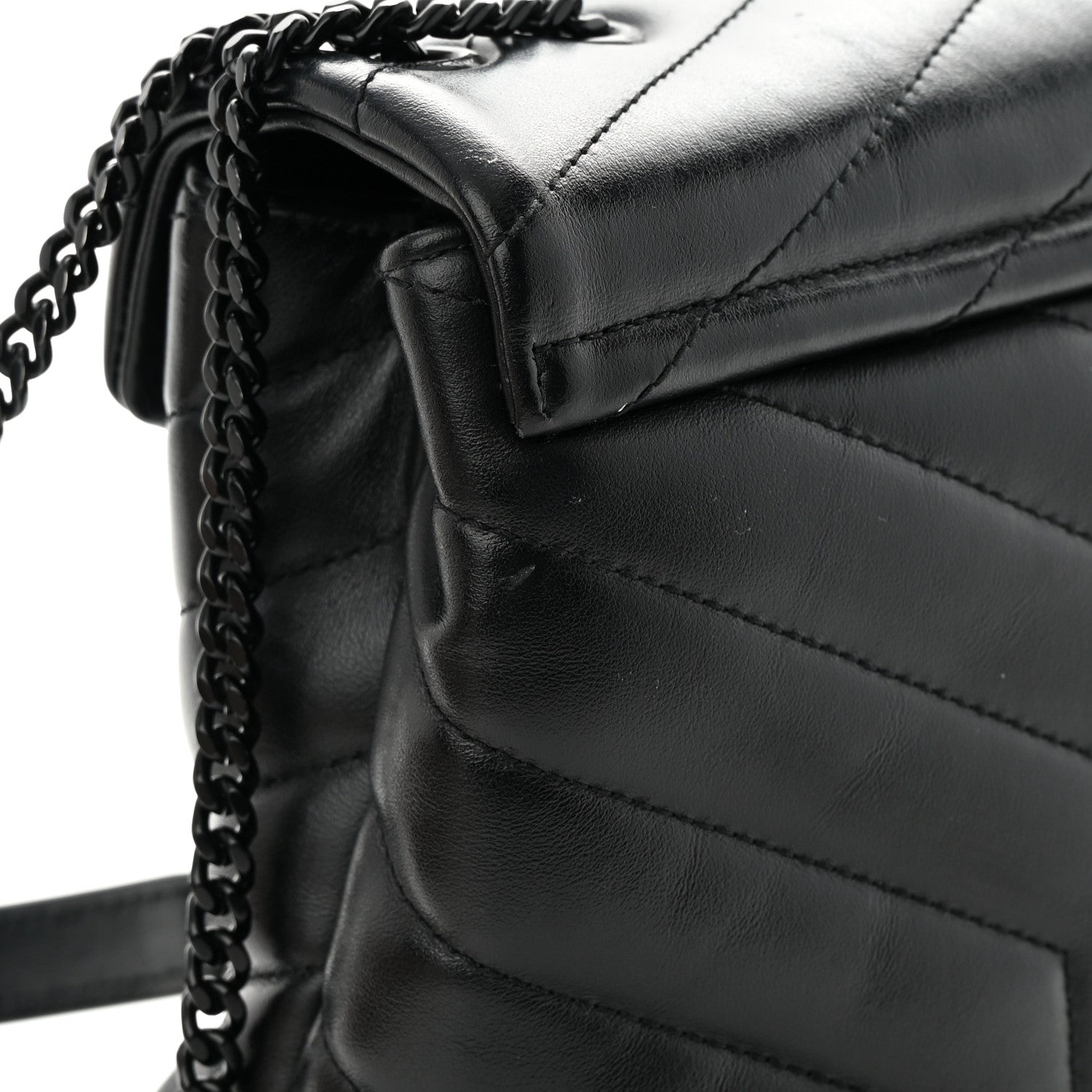 Saint Laurent Calfskin Y Quilted Monogram Monochrome Small Loulou Chain Satchel Black 12 of 15