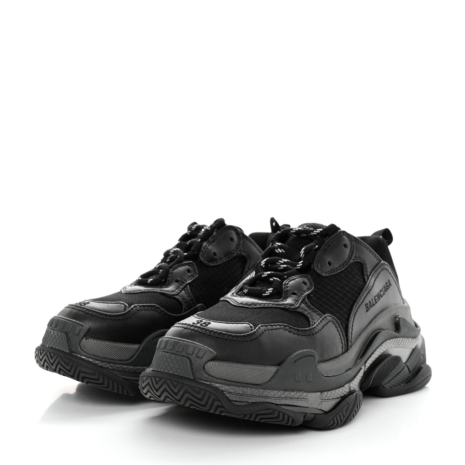 Balenciaga Fabric Mesh Womens Triple S Sneakers 38 Black 3 of 8