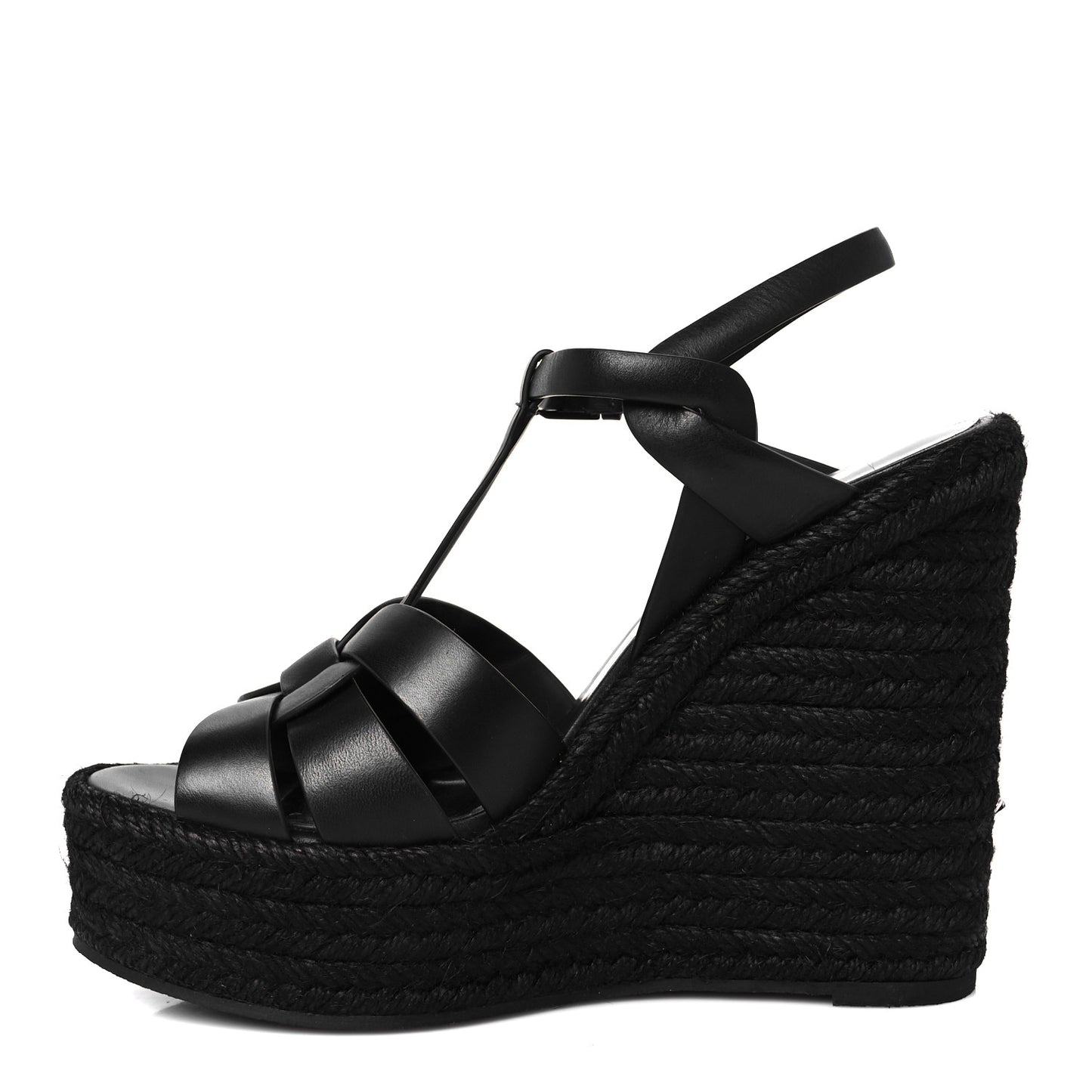 Calfskin Tribute 95 Platform Espadrille Wedge Sandals 39 Black