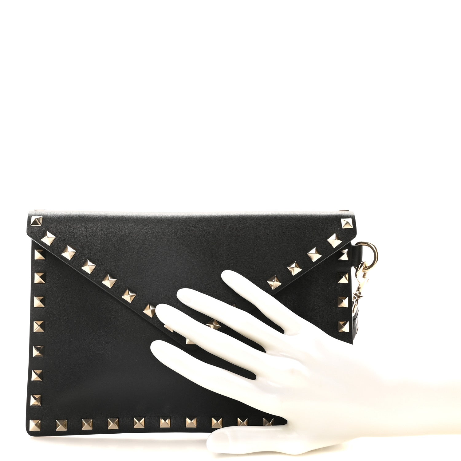 Valentino Garavani Vitello Medium Rockstud Envelope Flat Wristlet Pouch Black 2 of 9