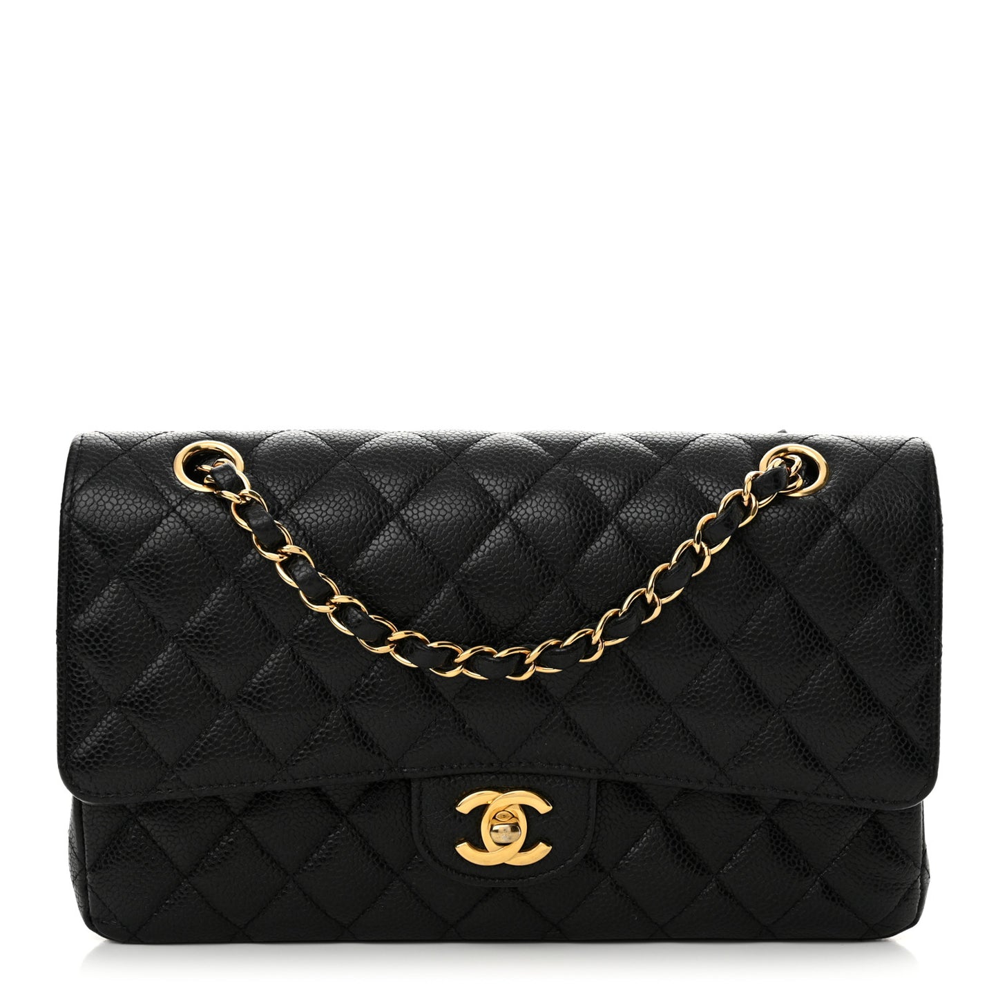 Caviar Quilted Medium Double Flap Black