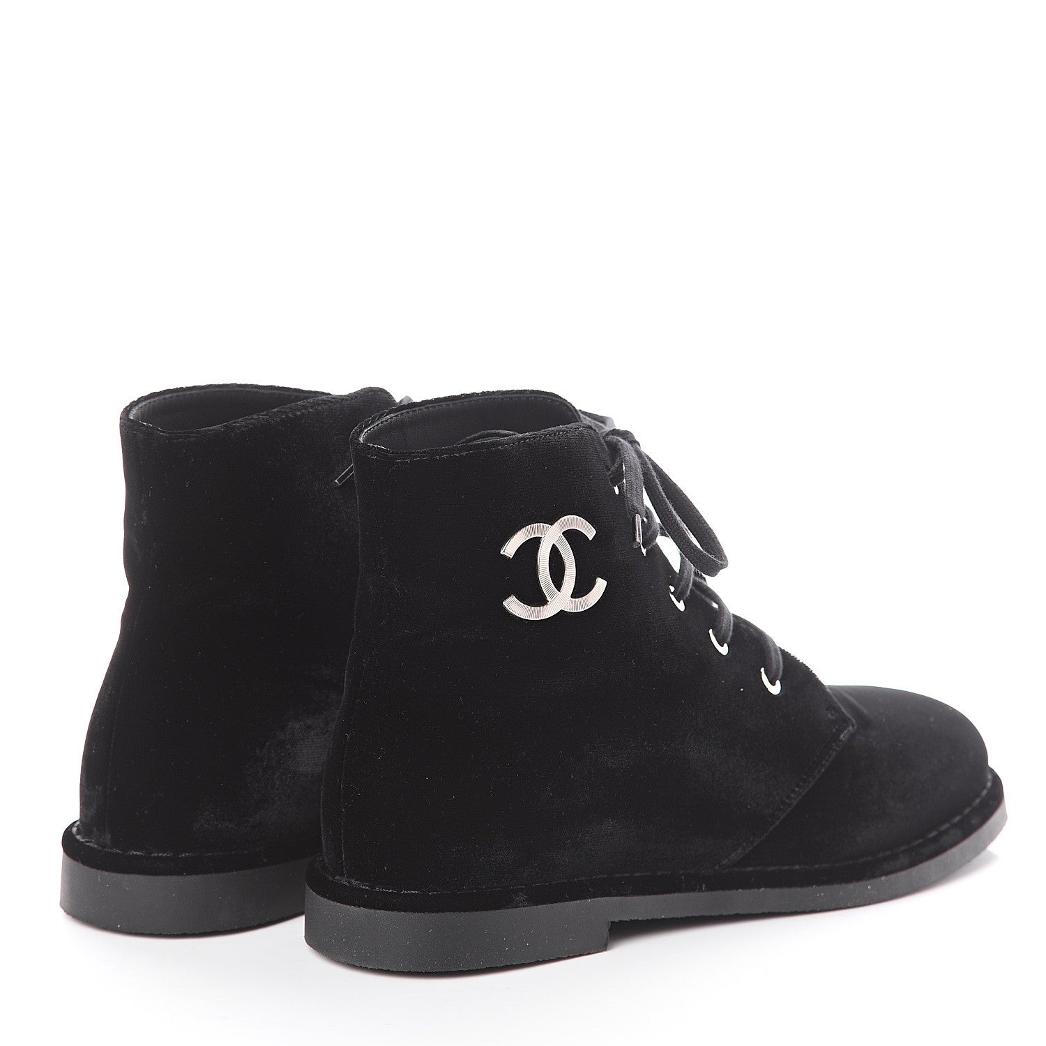Chanel Velvet CC Lace Up Boots 41 Black 4 of 7