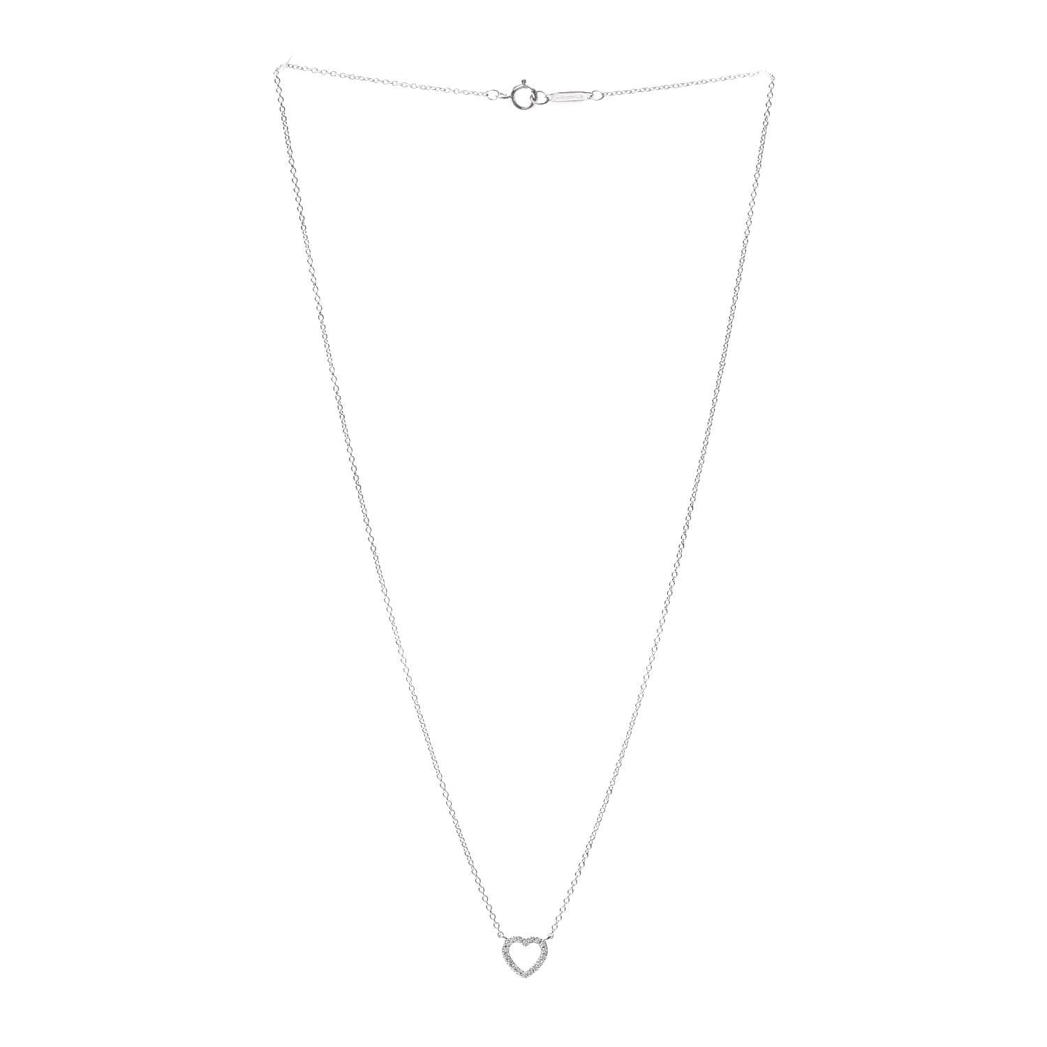 Tiffany 18K White Gold Diamond Metro Heart Pendant Necklace 3 of 5