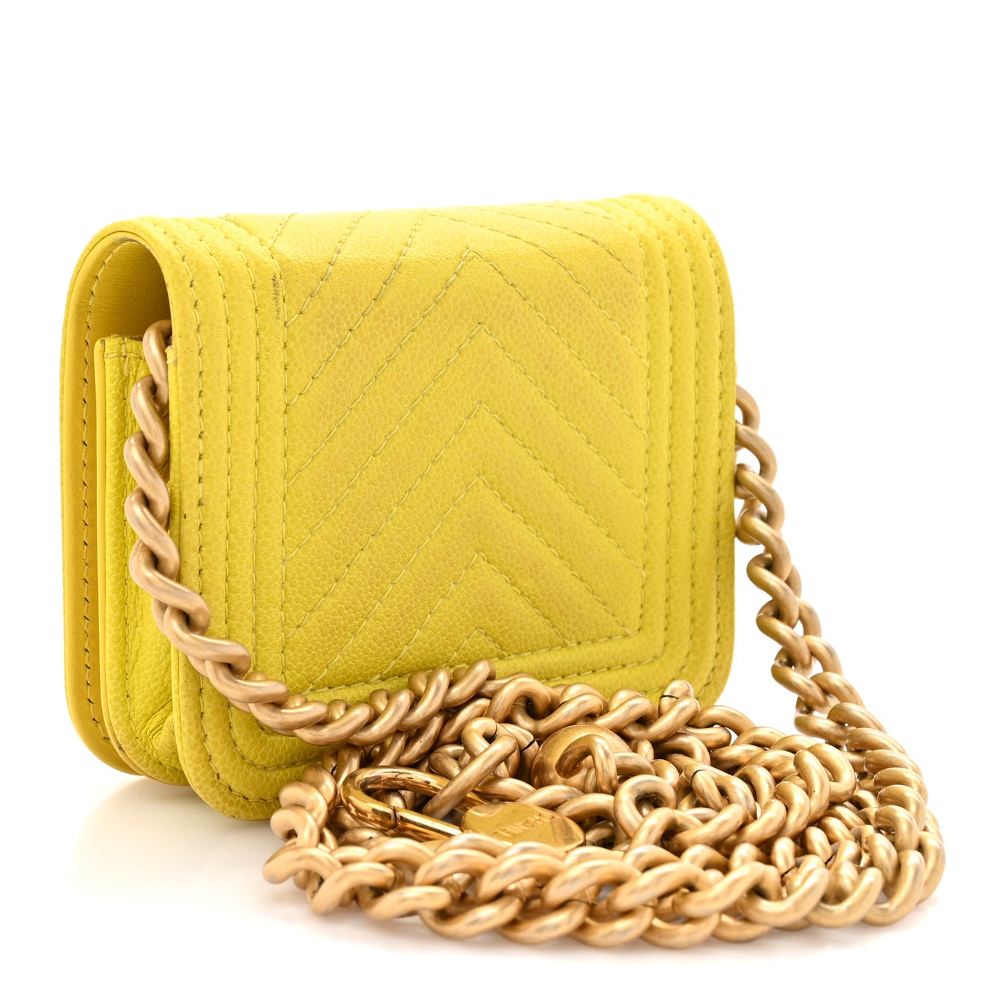 Caviar Chevron Quilted Boy Flap Waist Belt Bag Yellow