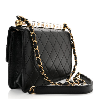 Chanel Goatskin Quilted Logo Small Chic Flap Black 3 of 11