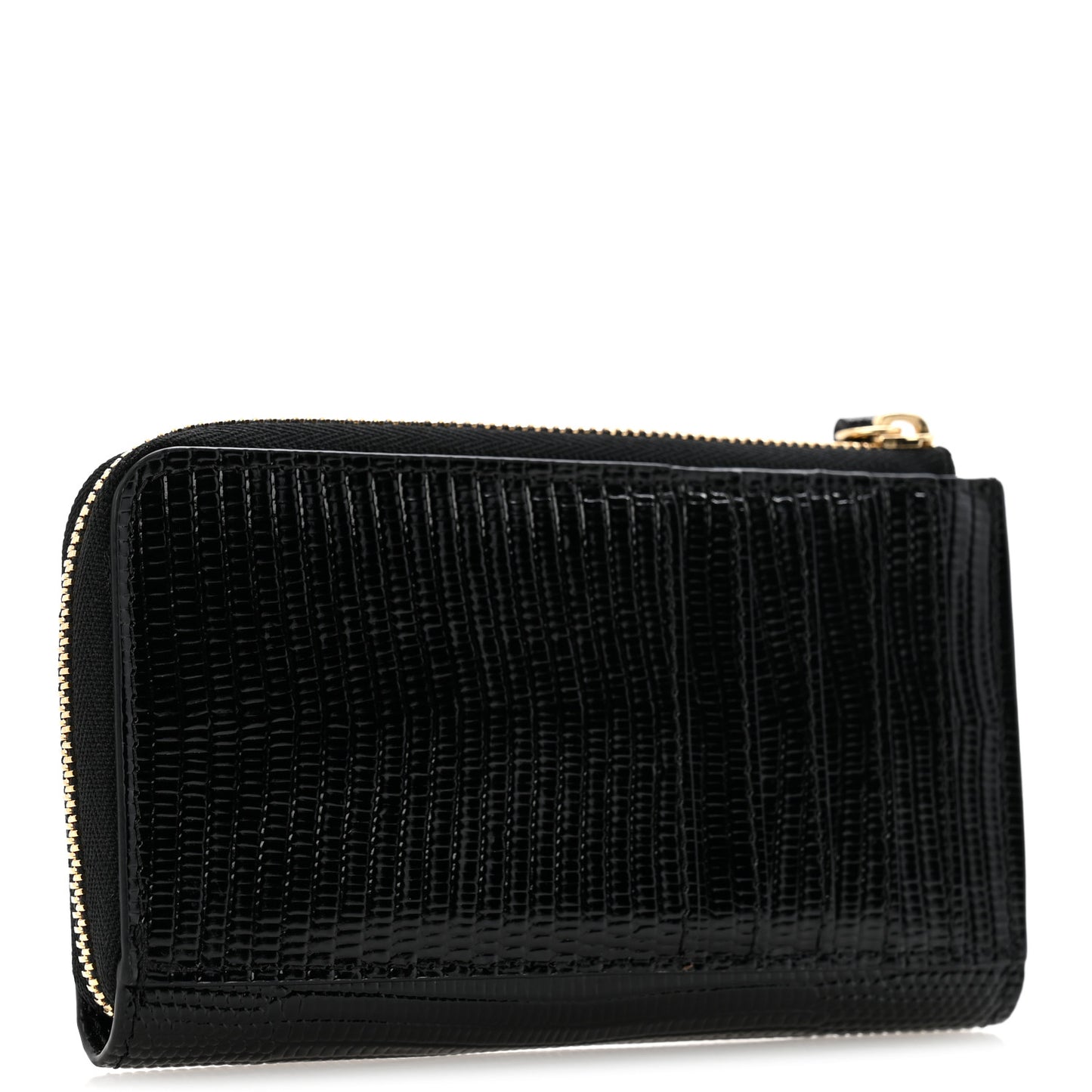 Calfskin Lizard Embossed Zip Card Holder Black