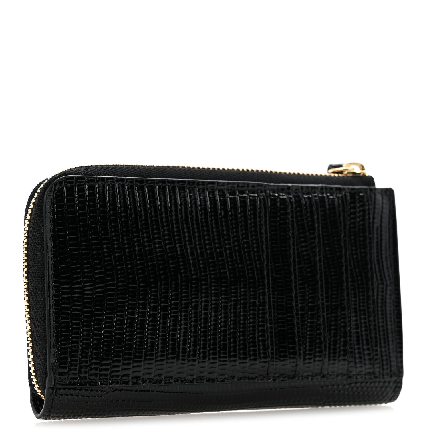 Chanel Calfskin Lizard Embossed Zip Card Holder Black 3 of 8