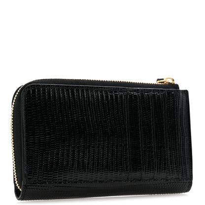 Chanel Calfskin Lizard Embossed Zip Card Holder Black 3 of 8